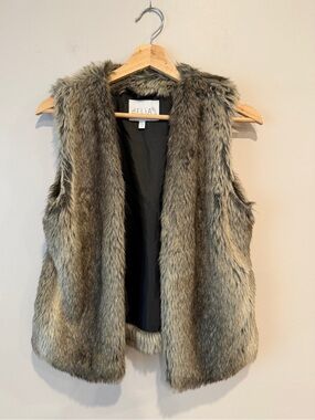Vintage Y2K Delias Faux Fur Vest Brown Grey Wolf Open Front Womens S